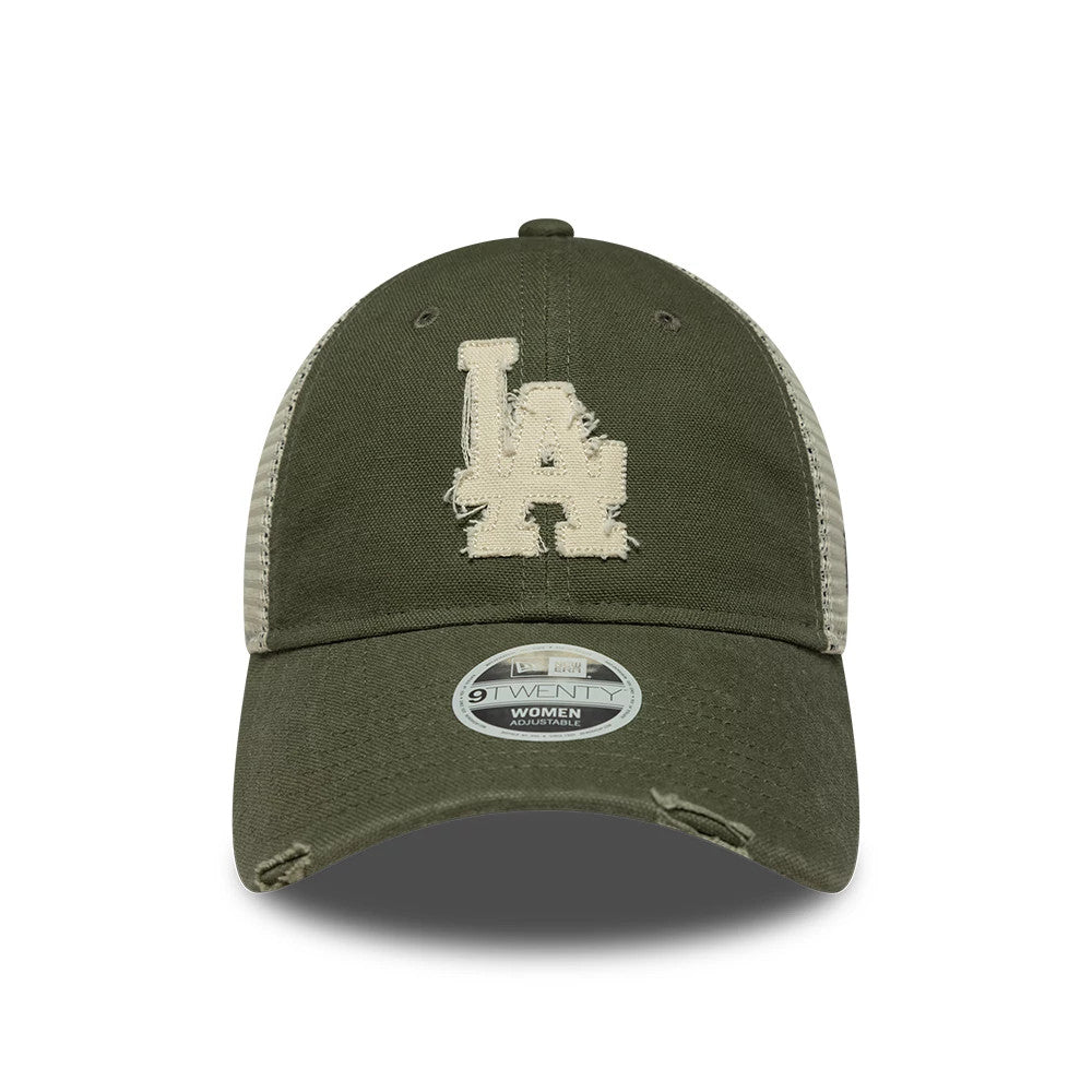 Pictured is this Womens MLB LA Dodgers 9TWENTY Trucker cap in green. 2