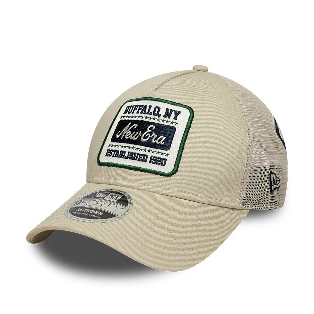 Pictured is this New Era Multi Patch 9FORTY M-Crown A-Frame cap in Cream. 1