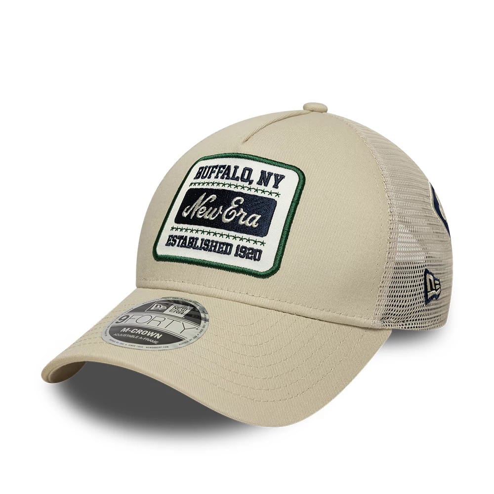 Pictured is this New Era Multi Patch 9FORTY M-Crown A-Frame cap in Cream. 1