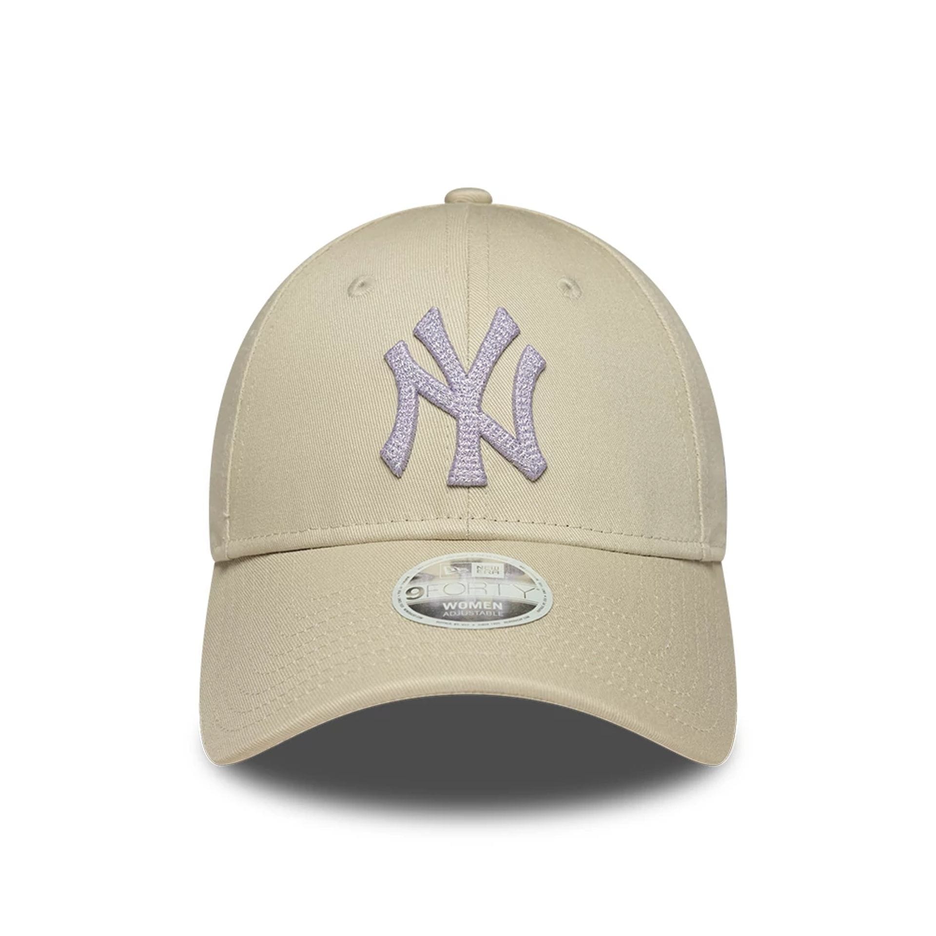 Pictured is this Womens MLB Metallic New York Yankees 9FORTY cap in light beige. 2