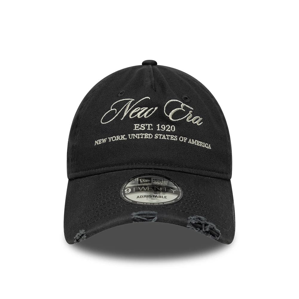Pictured is this New Era Wash Distress 9TWENTY A-Frame cap in charcoal. 2
