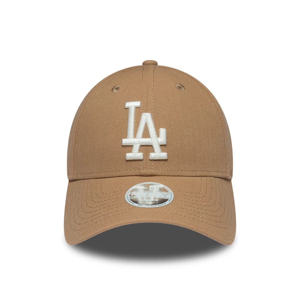 Pictured is this Womens MLB Linen LA Dodgers 9FORTY cap in Dark Beige. 2