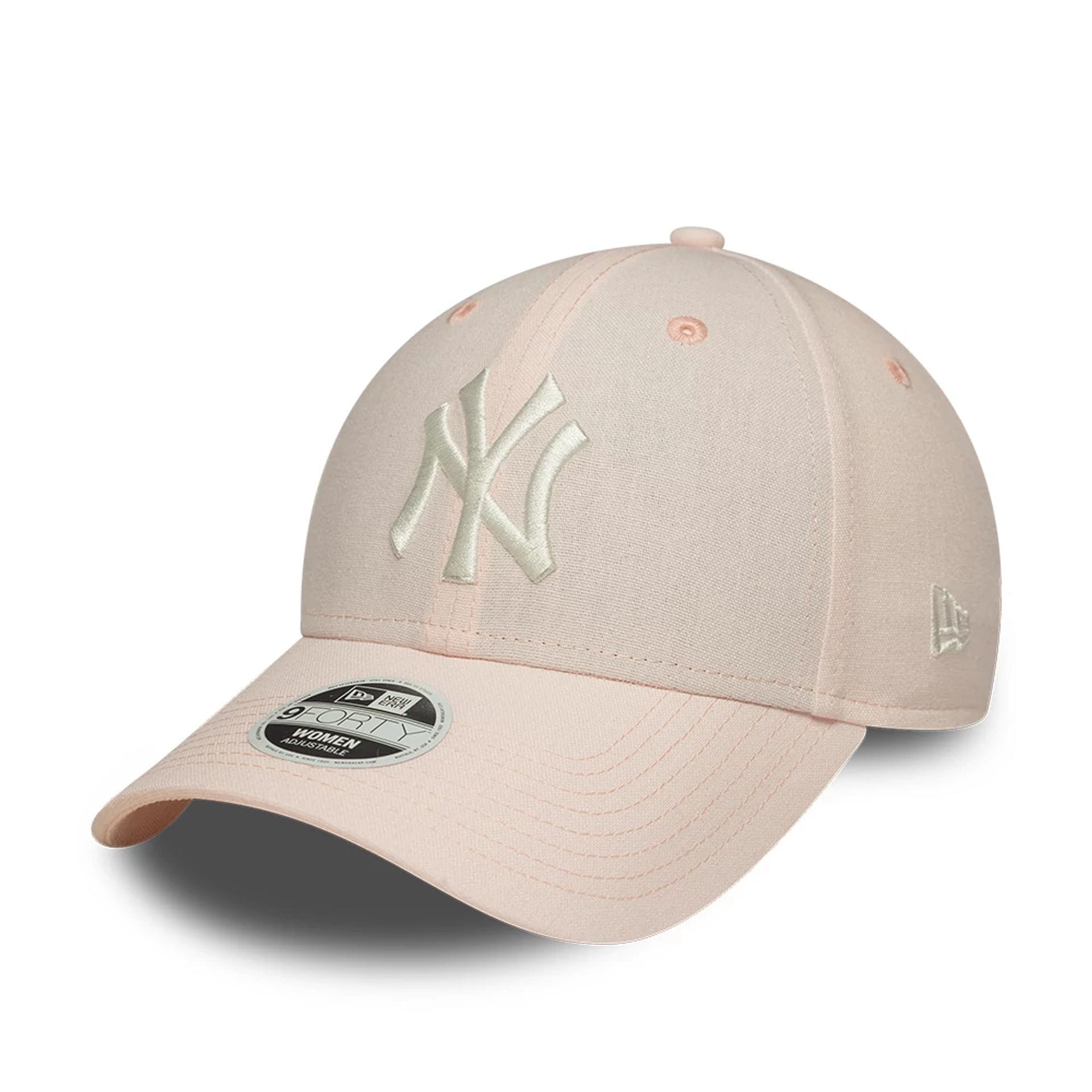Pictured is this Womens MLB Linen New York Yankees 9FORTY cap in pastel pink. 1