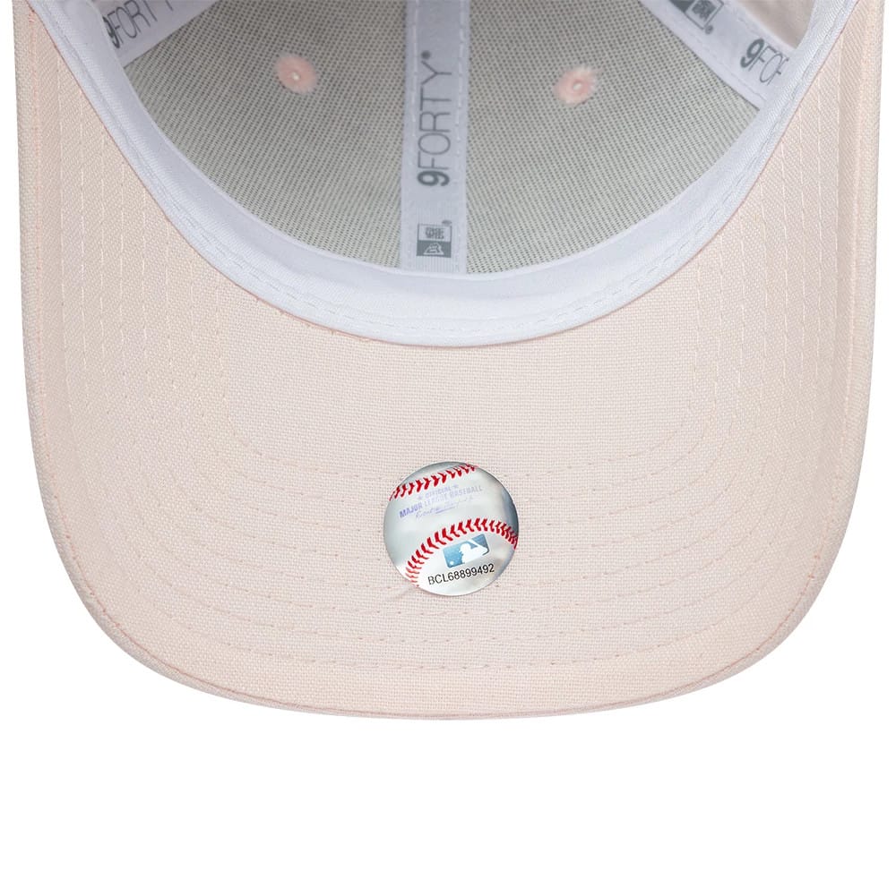 Pictured is this Womens MLB Linen New York Yankees 9FORTY cap in pastel pink. 5