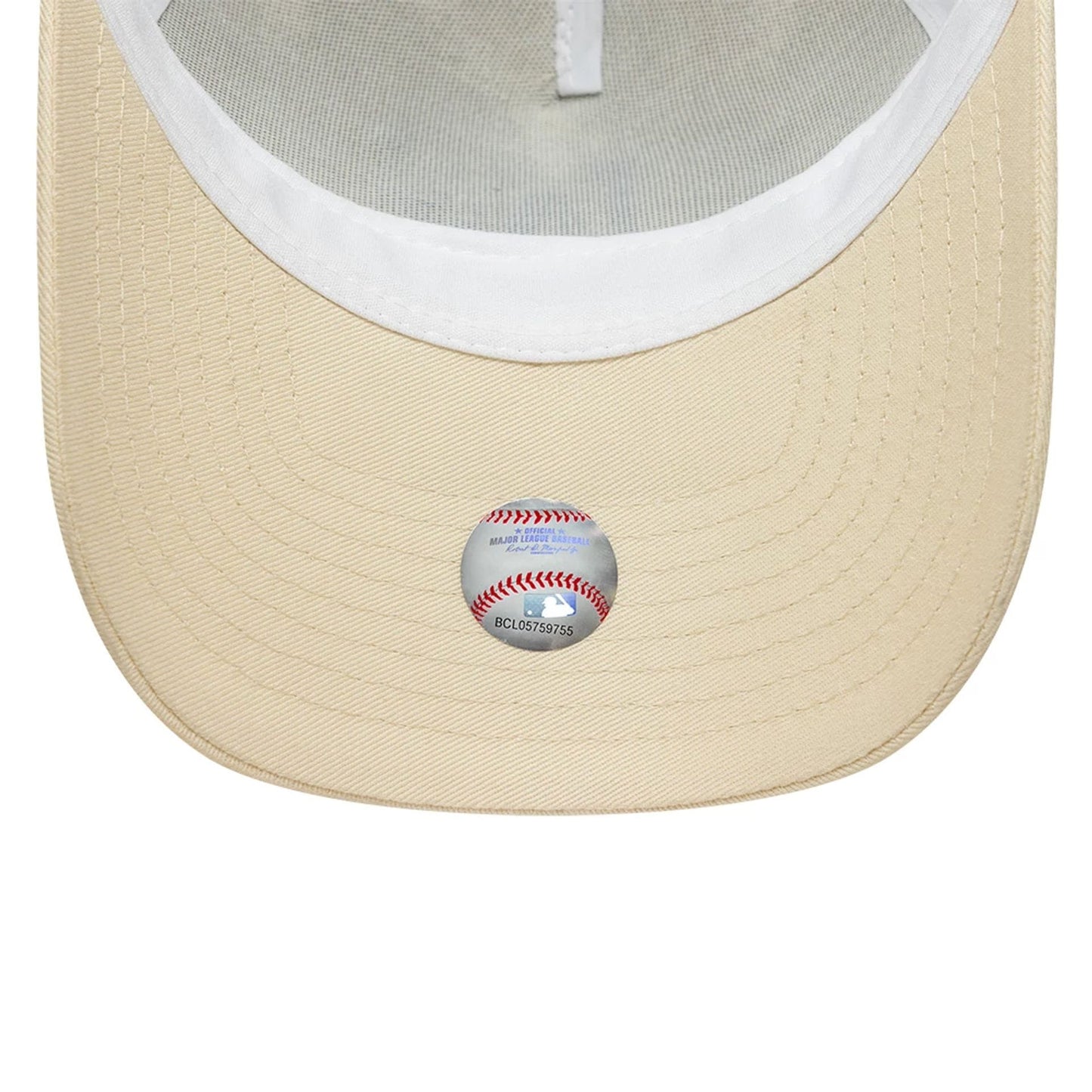 Pictured is this Womens MLB Floral LA Dodgers 9FORTY A-Frame Trucker cap in light beige. 5