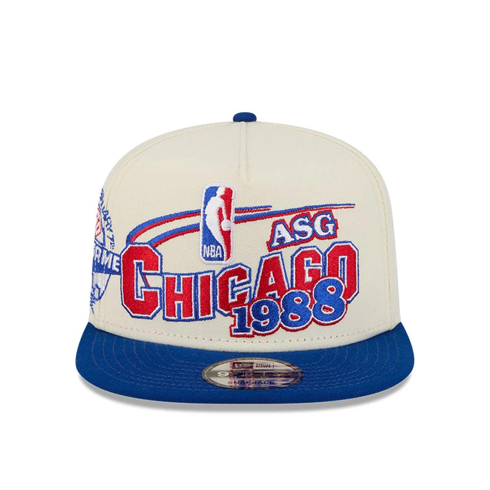 Pictured is this NBA Hardwood Classic All Star Game Chicago Bulls 9FIFTY A-Frame Snapback cap in white. 3