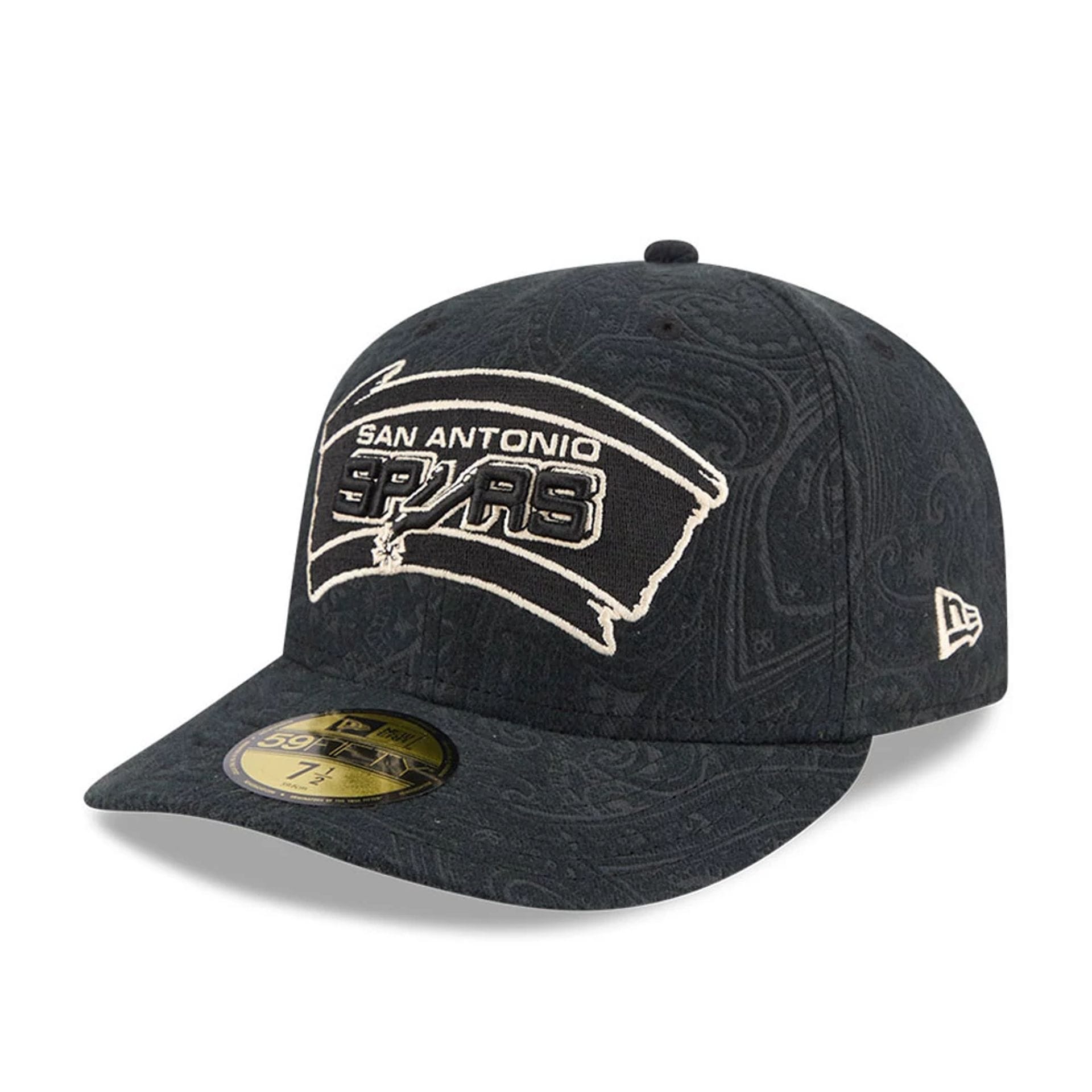 Pictured is this NBA Brushed Cotton San Antonio Spurs 59FIFTY Fitted cap in black. 1