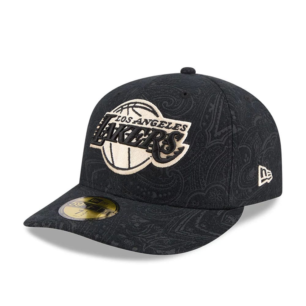 Pictured is this NBA Brushed Cotton LA Lakers 59FIFTY Fitted cap in black. 1