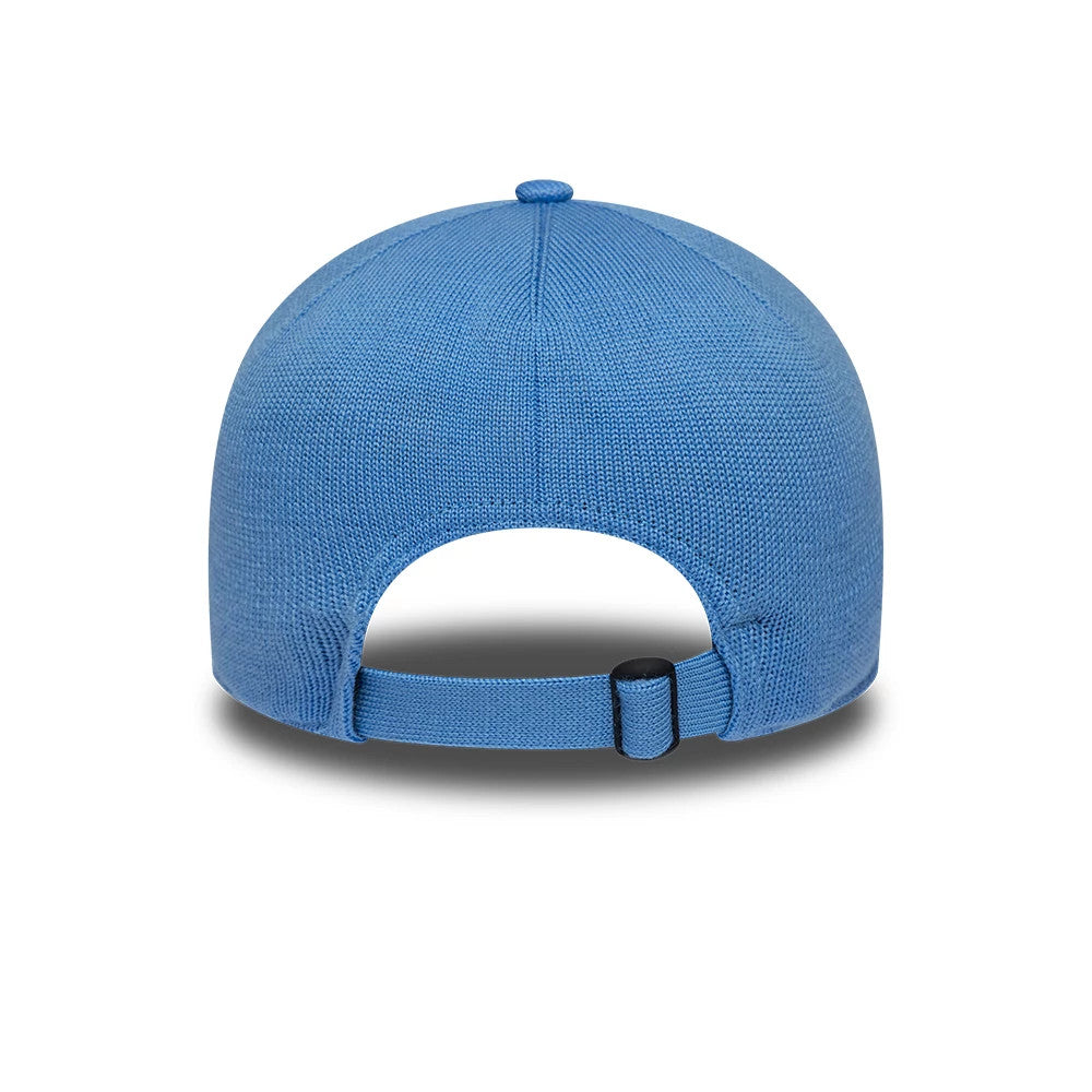 LA Dodgers MLB Merino Wool Pastel Blue New Era 9TWENTY Adjustable Cap, rear view showing the structured pastel blue crown, a black adjustable strap with a buckle, and the fabric weave detail, with no logos on the back panels.
