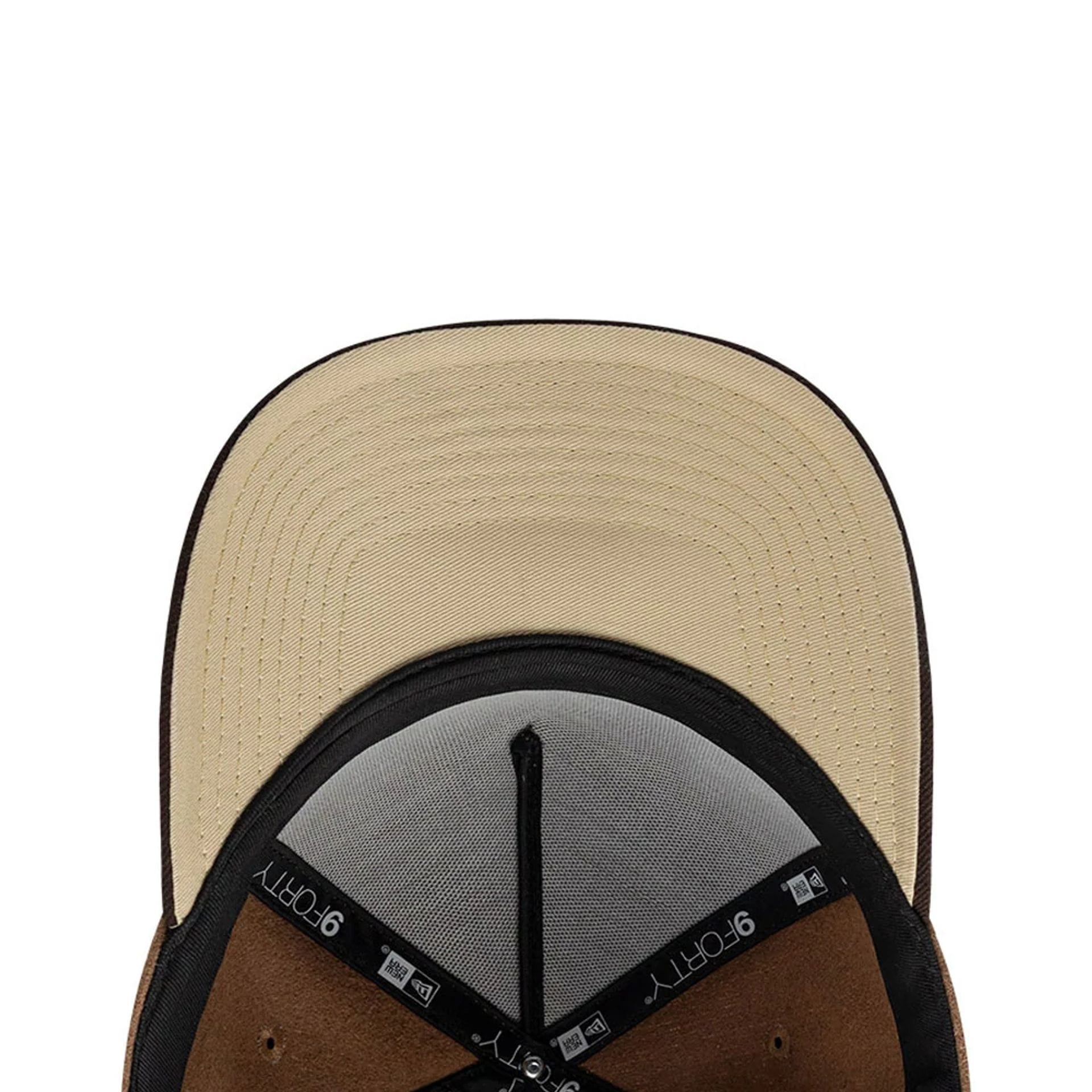 Pictured is this New Era Melton Wool 9FORTY A-Frame cap in beige. 2