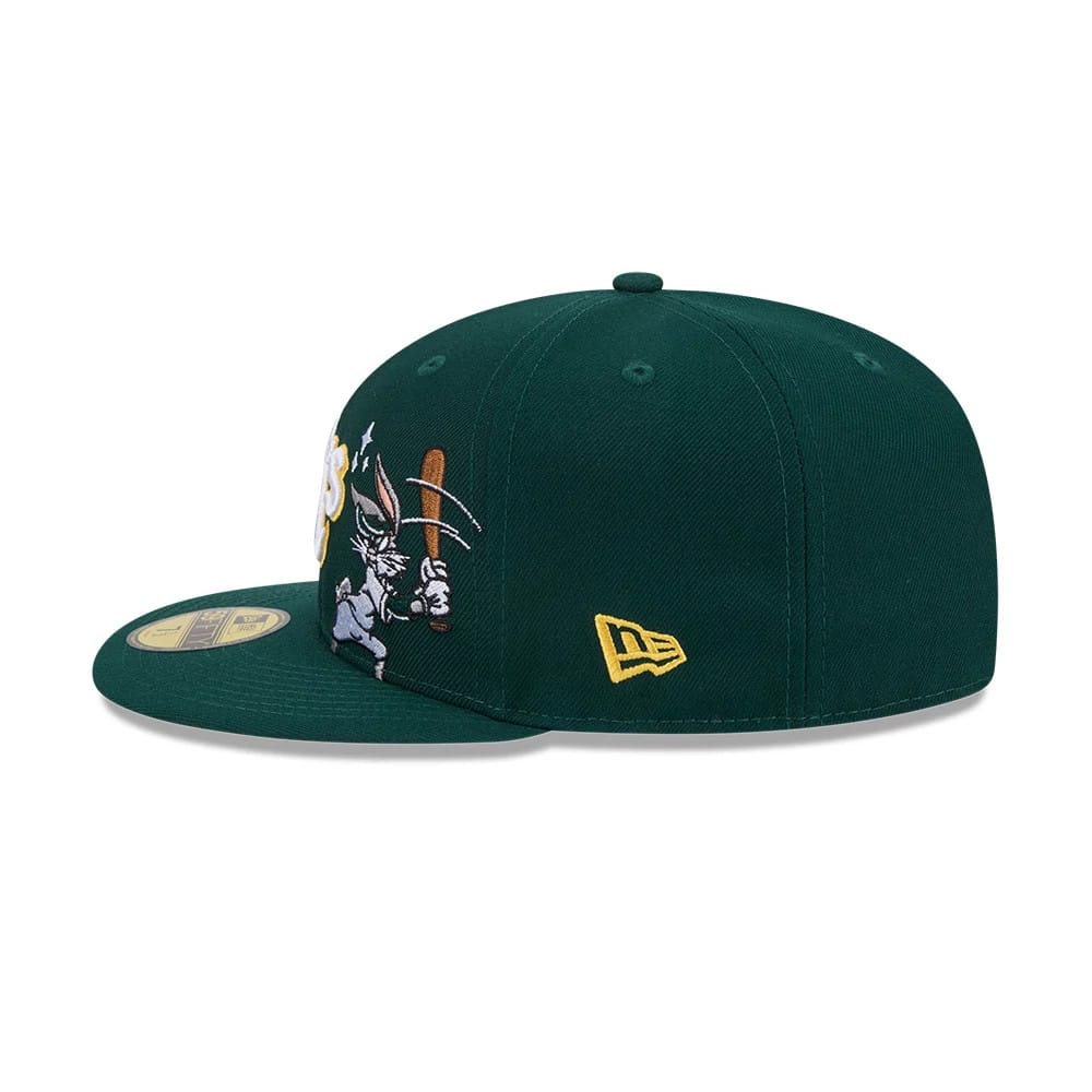 Pictured is this MLB X Looney Tunes Bugs Bunny Athletics 59FIFTY Fitted cap in dark green. 7