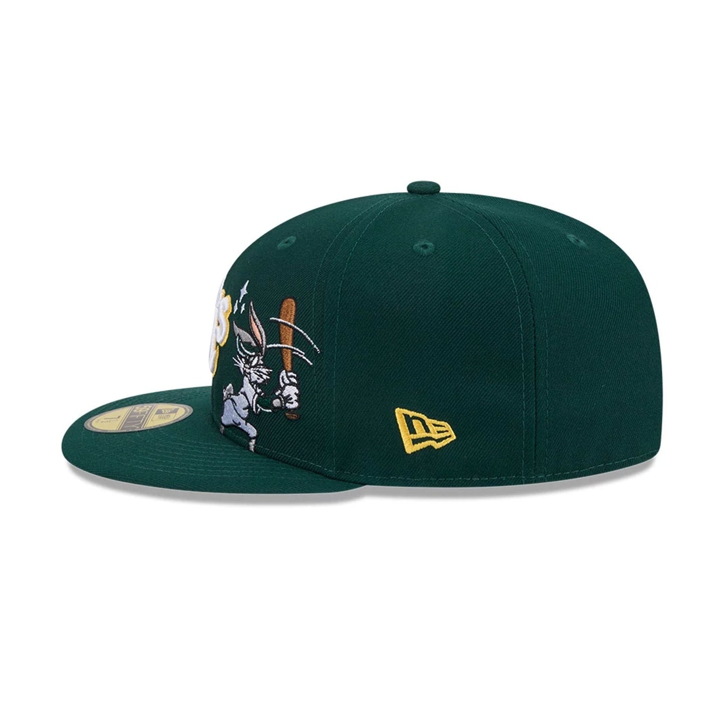 Pictured is this MLB X Looney Tunes Bugs Bunny Athletics 59FIFTY Fitted cap in dark green. 7
