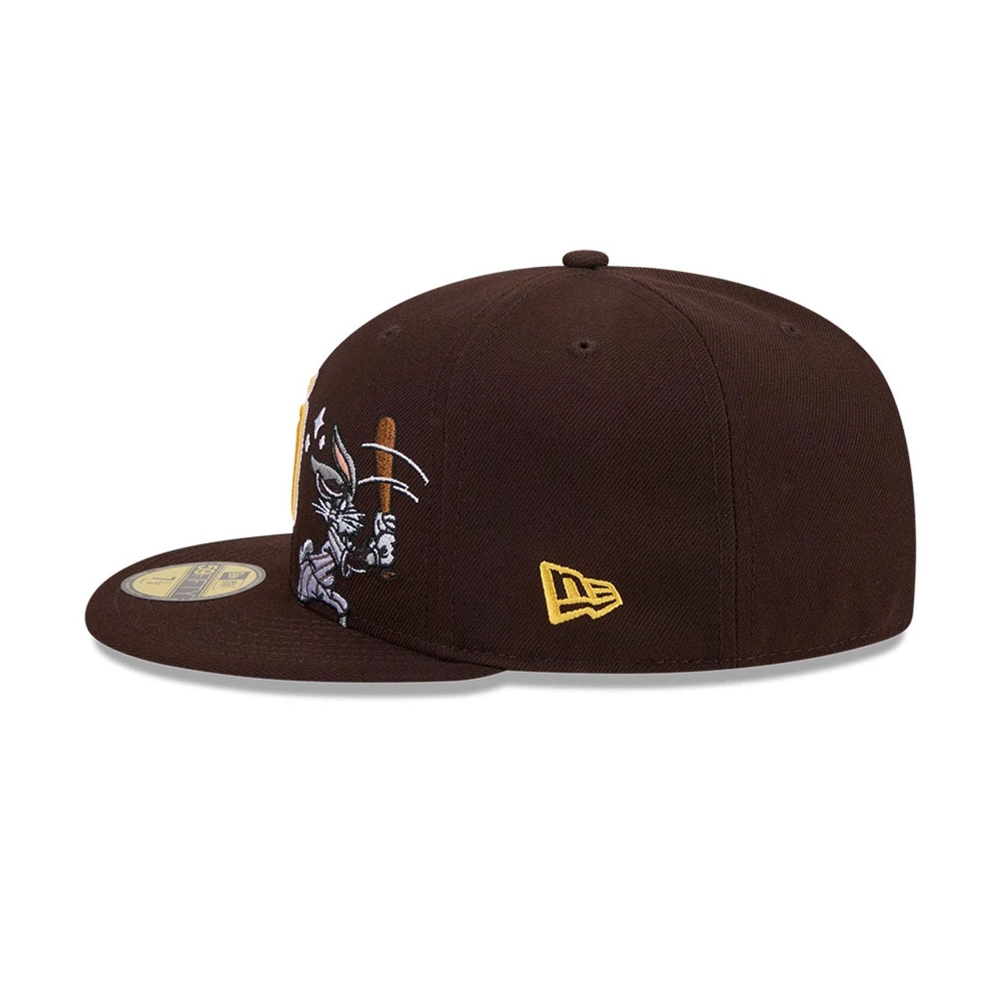 Pictured is this MLB X Looney Tunes Bugs Bunny San Diego Padres 59FIFTY Fitted cap in dark brown. 7