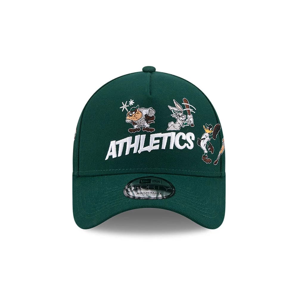 Pictured is this MLB X Looney Tunes Athletics 9FORTY A-Frame Adjustable cap in dark green. 3