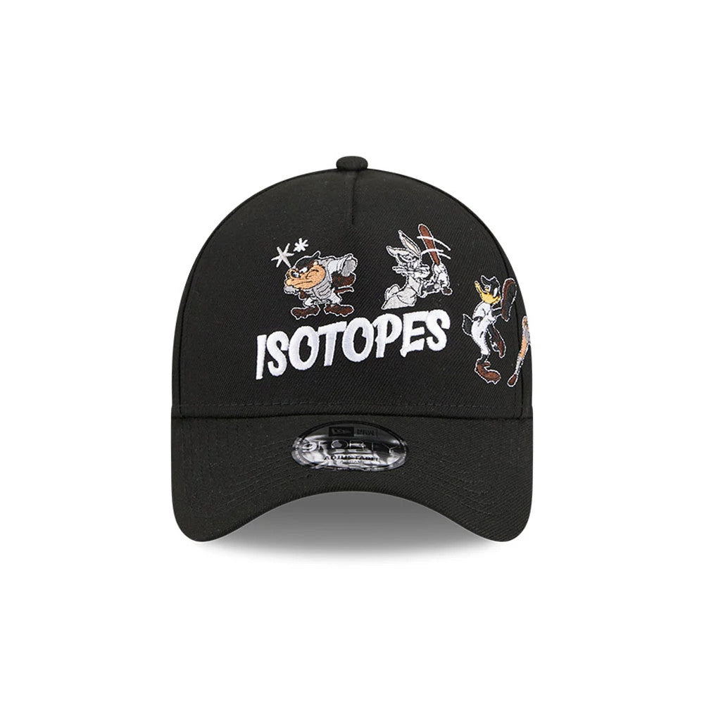 Pictured is this MiLB X Looney Tunes Albuquerque Isotopes 9FORTY A-Frame Adjustable cap in black. 3