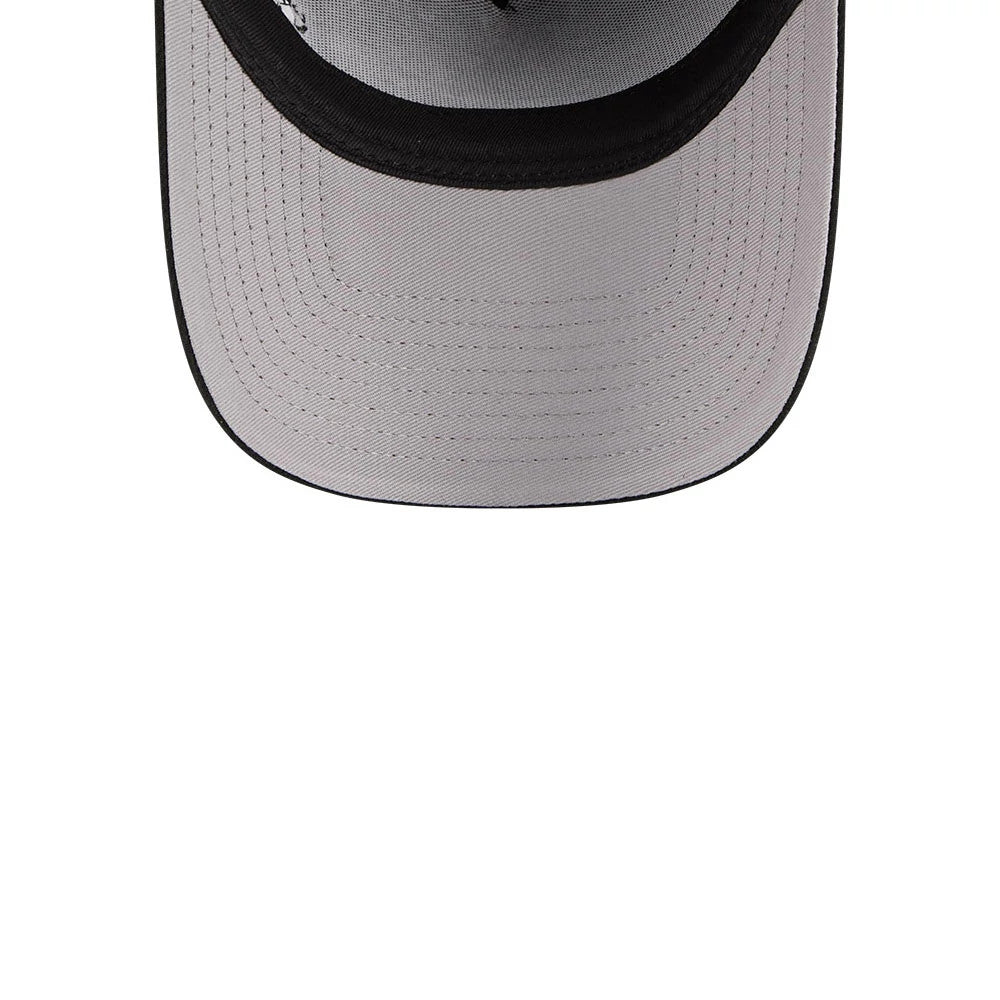 Albuquerque Isotopes MiLB X Looney Tunes Black New Era 9FORTY A-Frame Adjustable Cap, inside view showing the grey undervisor with neat stitching, a black sweatband around the edge, and a glimpse of the inner taping.