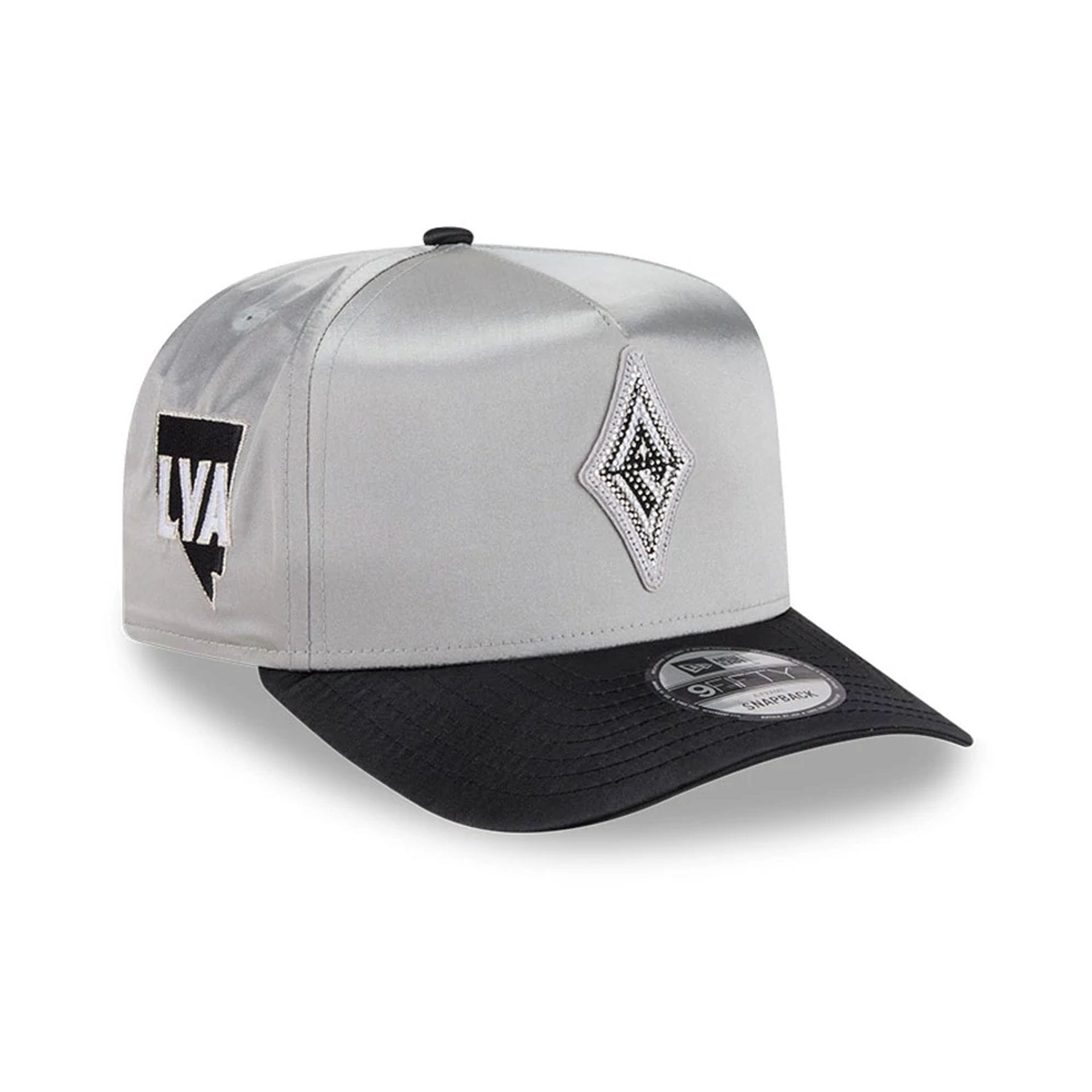 Pictured is this WNBA Draft 2026 Las Vegas Aces 9FIFTY A-Frame Snapback cap in silver. 1