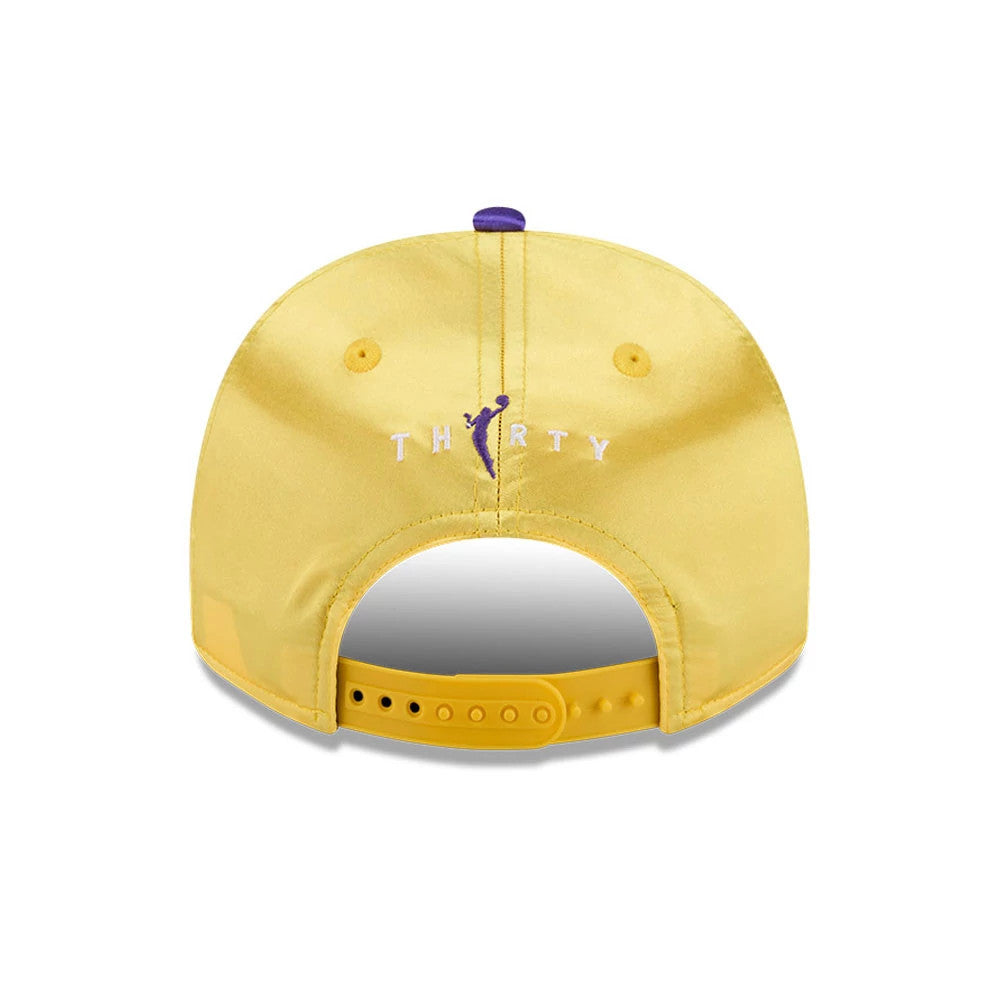 LA Sparks WNBA Draft 2026 Yellow New Era 9FIFTY A-Frame Snapback Adjustable Cap, rear view showing the embroidered 'THIRTY' in purple and white at the centre back, with purple top button and yellow snap closure on the bright yellow crown.