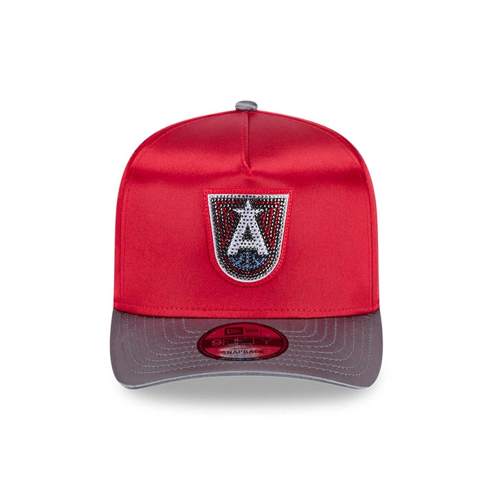 Dream WNBA Draft 2026 Red New Era 9FIFTY A-Frame Snapback Adjustable Cap, front view showing a white and black A logo in raised embroidery on the structured red crown, complemented by a grey visor with a 9FIFTY size sticker.