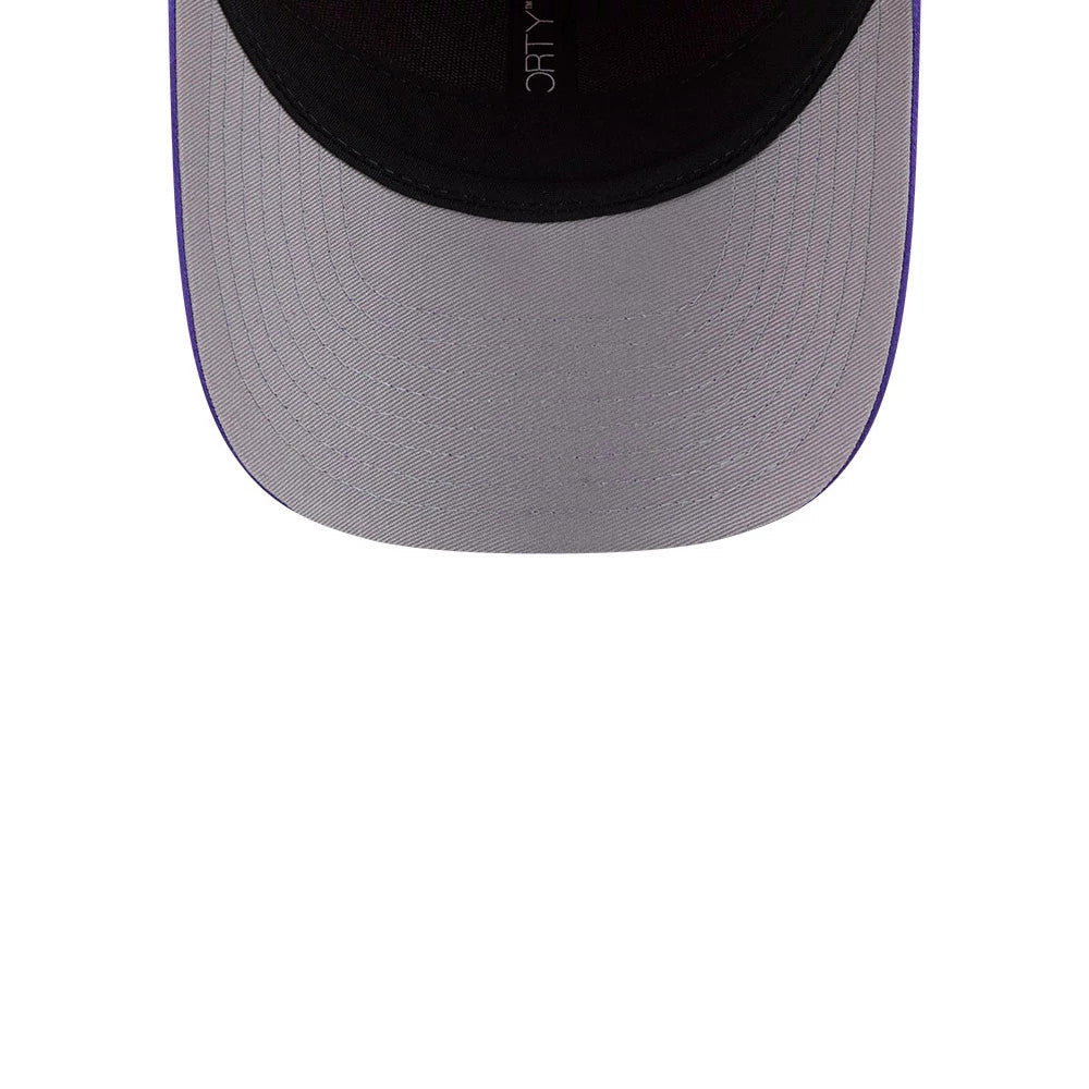 Phoenix Mercury WNBA Draft 2026 Orange New Era 9FORTY M-Crown Adjustable Cap, inside view showing a grey undervisor, part of a black sweatband, and a small portion of the black internal taping with 9FORTY branding.