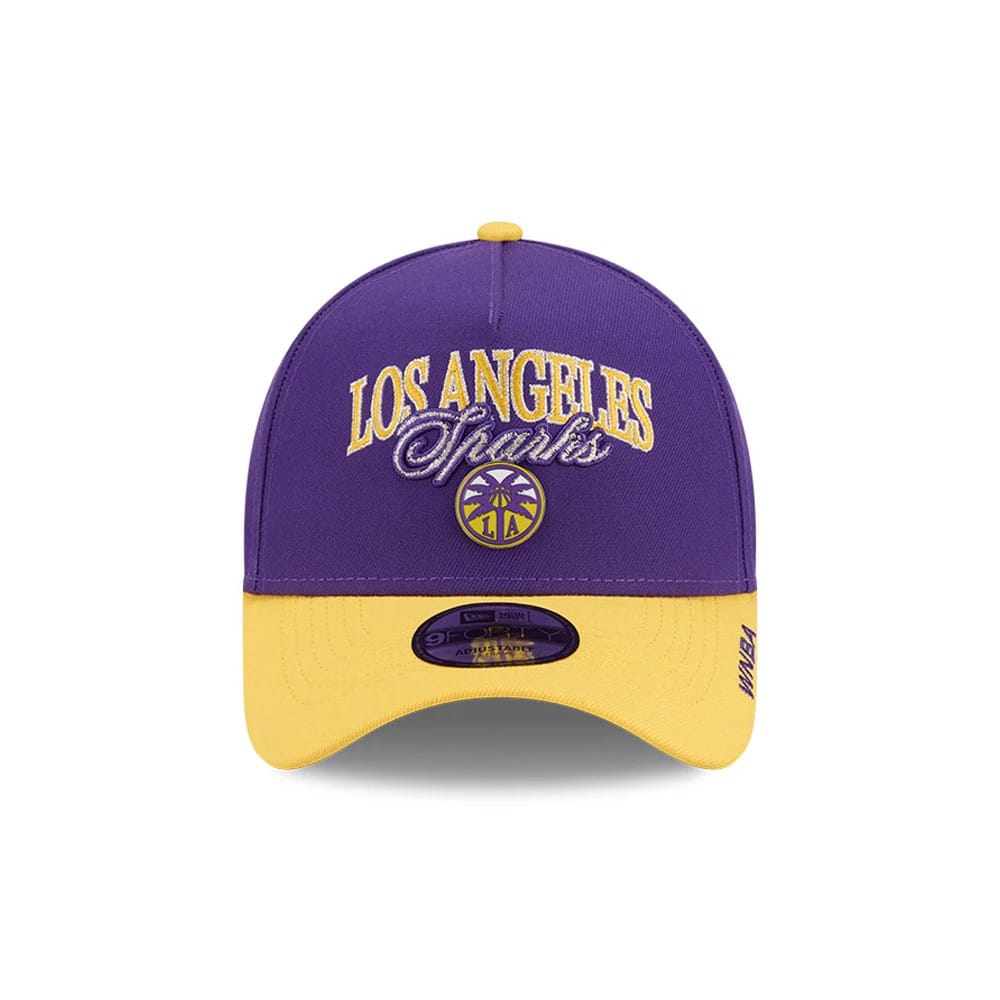 Pictured is this WNBA Tip Off 2026 LA Sparks 9FORTY A-Frame cap in purple. 2