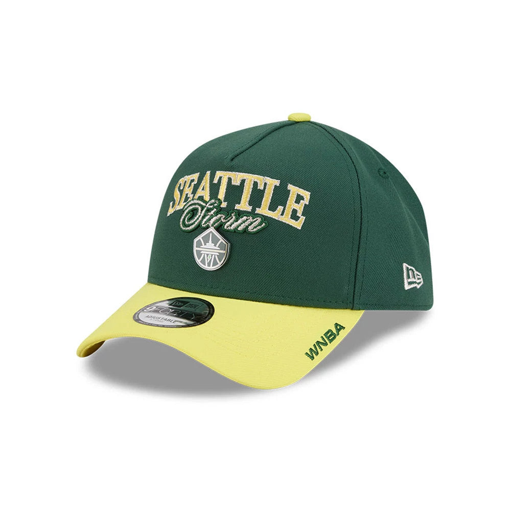 Pictured is this WNBA Tip Off 2026 Seattle Storm 9FORTY A-Frame cap in dark green. 1