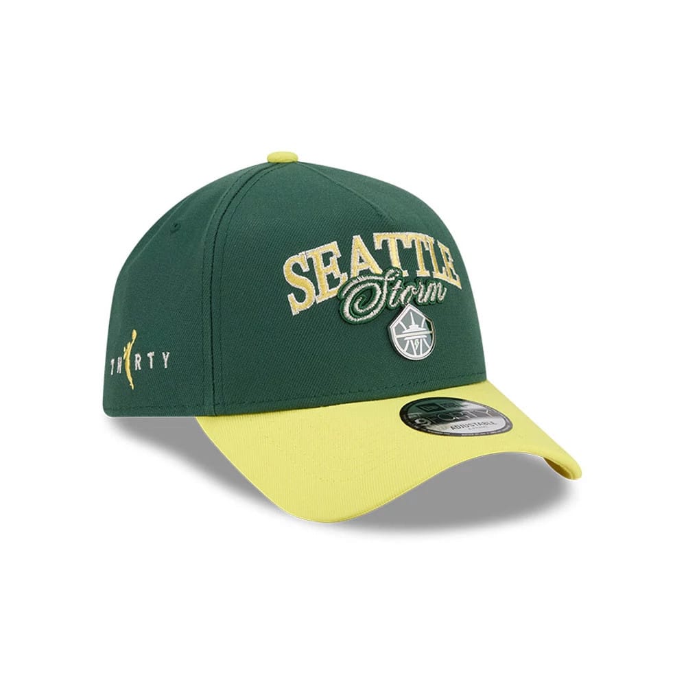 Pictured is this WNBA Tip Off 2026 Seattle Storm 9FORTY A-Frame cap in dark green. 3