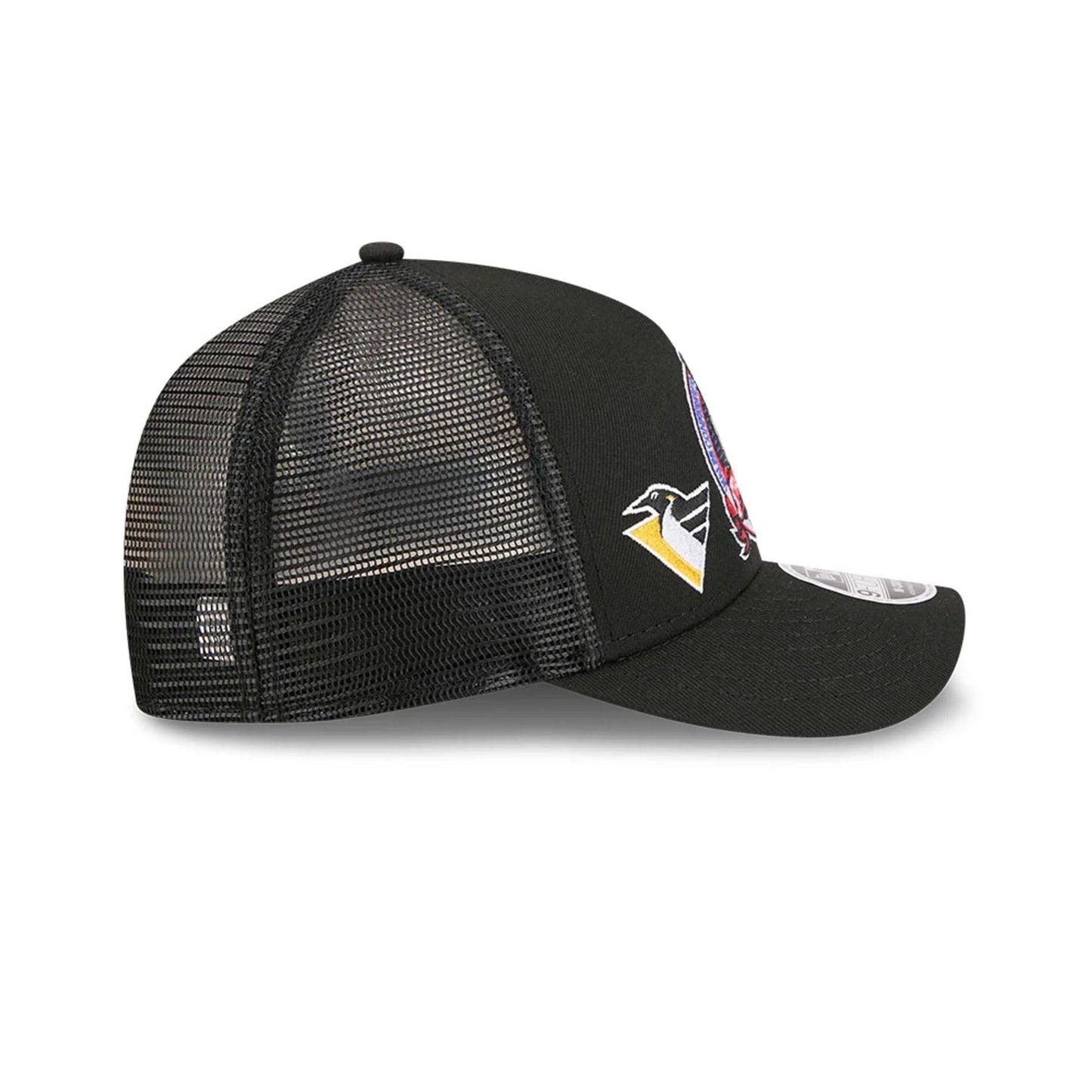 Pictured is this NHL Stanley Cup Champions Pittsburgh Penguins 9FORTY M-Crown A-Frame Trucker Adjustable cap in black. 7