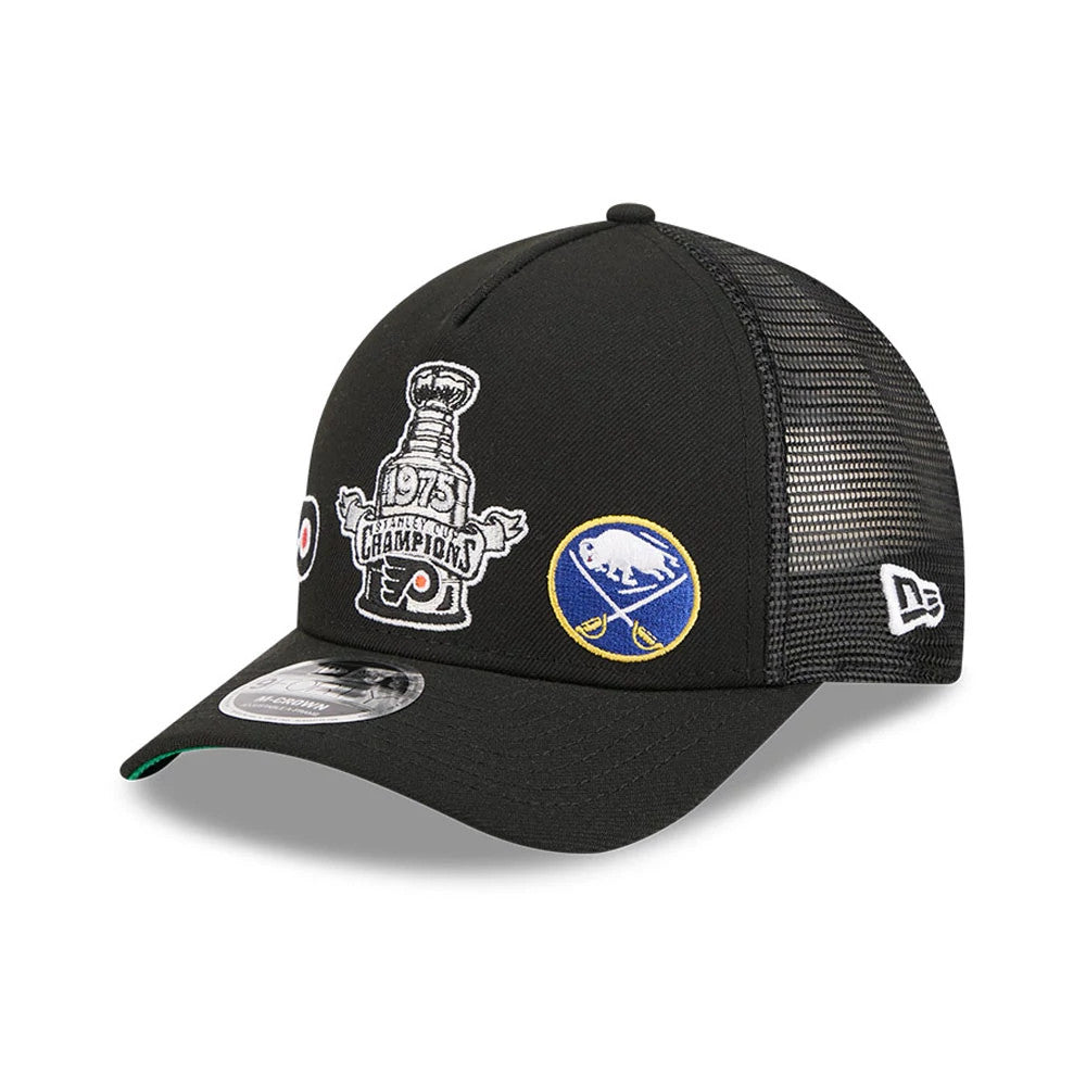 Pictured is this NHL Stanley Cup Champions Philadelphia Flyers 9FORTY M-Crown A-Frame Trucker Adjustable cap in black. 1