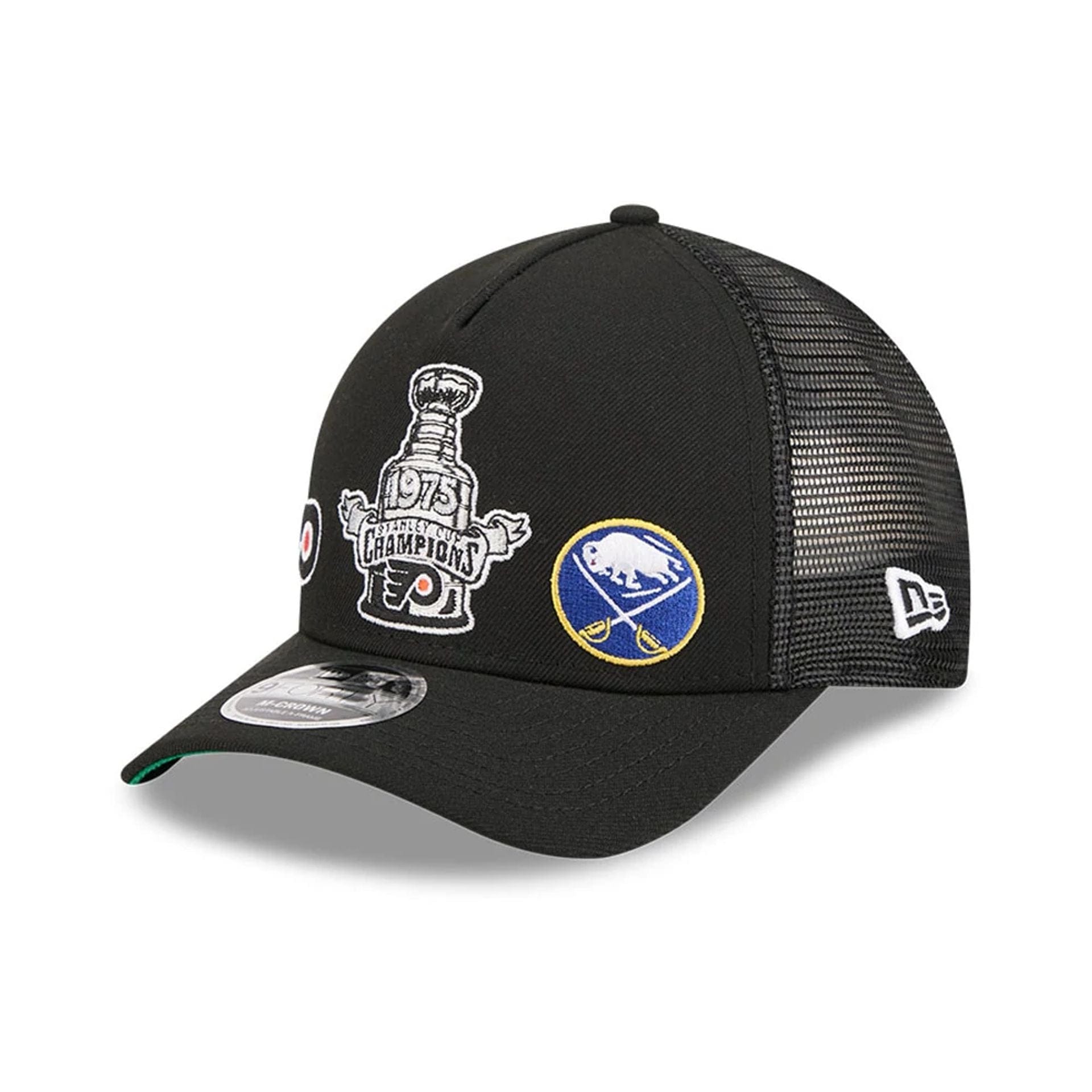 Pictured is this NHL Stanley Cup Champions Philadelphia Flyers 9FORTY M-Crown A-Frame Trucker Adjustable cap in black. 1