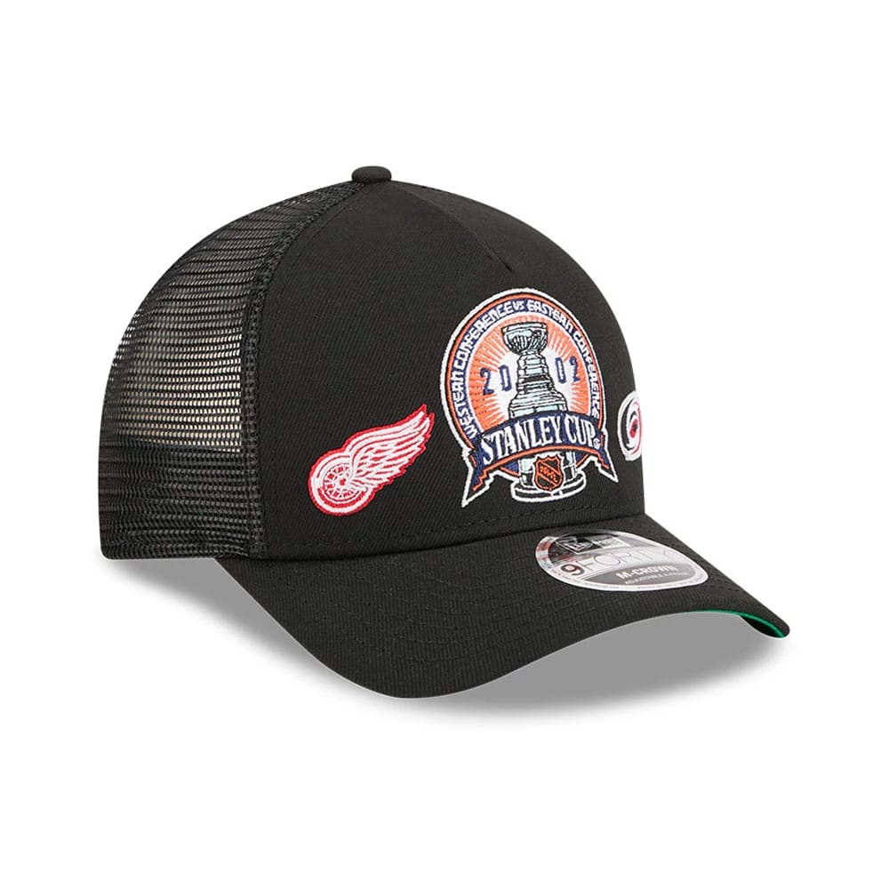 Pictured is this NHL Stanley Cup Champions Detroit Red Wings 9FORTY M-Crown A-Frame Trucker Adjustable cap in black. 4