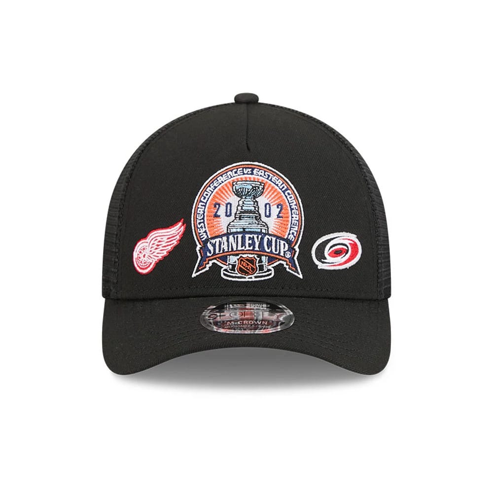 Pictured is this NHL Stanley Cup Champions Detroit Red Wings 9FORTY M-Crown A-Frame Trucker Adjustable cap in black. 3
