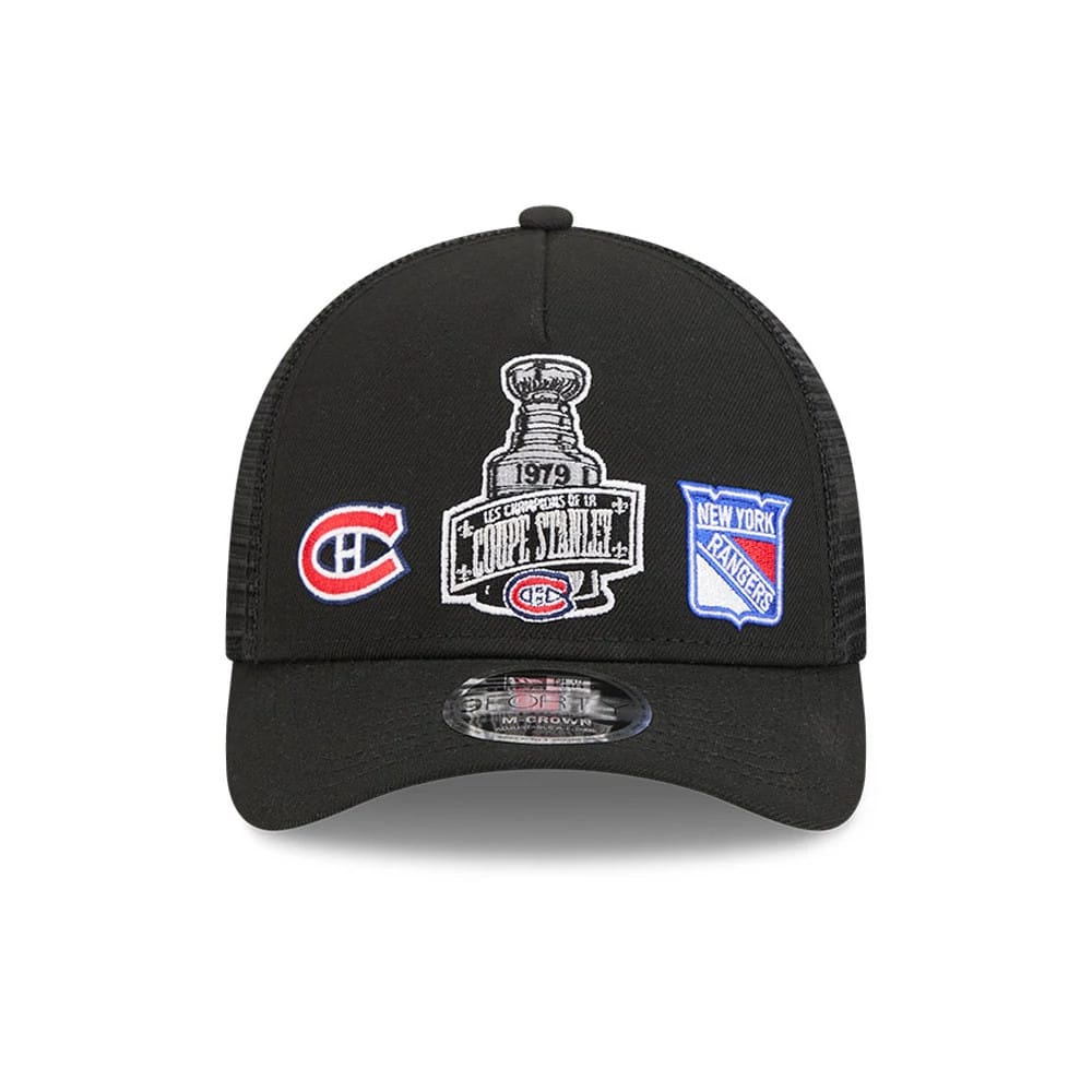 Pictured is this NHL Stanley Cup Champions Montreal Canadiens 9FORTY M-Crown A-Frame Trucker Adjustable cap in black. 3