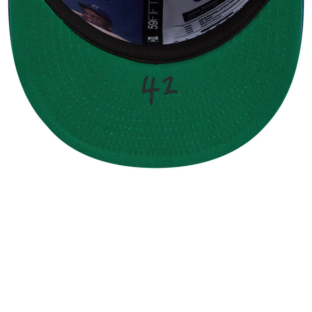 Pictured is this MLB Jackie Robinson LA Dodgers 59FIFTY Fitted cap in dark blue. 9