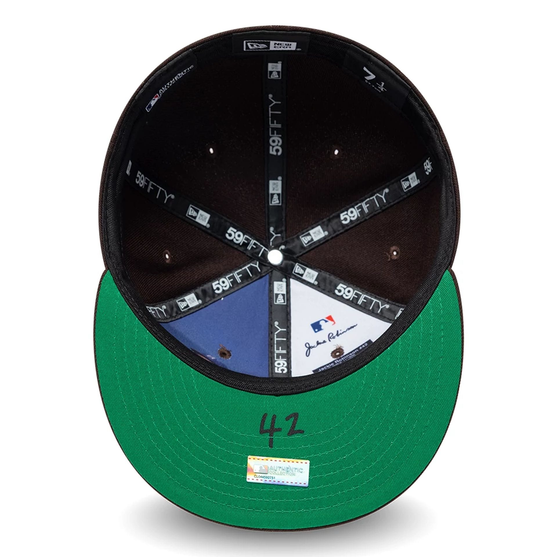 Pictured is this MLB Jackie Robinson San Diego Padres 59FIFTY Fitted cap in dark brown. 2