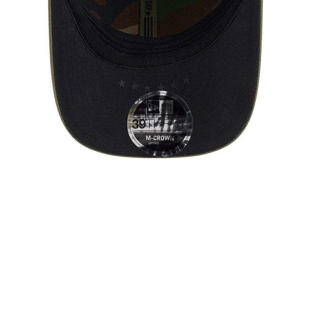 Pictured is this MLB Armed Forces Day 2026 Boston Red Sox 39THIRTY M-Crown Stretch Fit cap in green. 7
