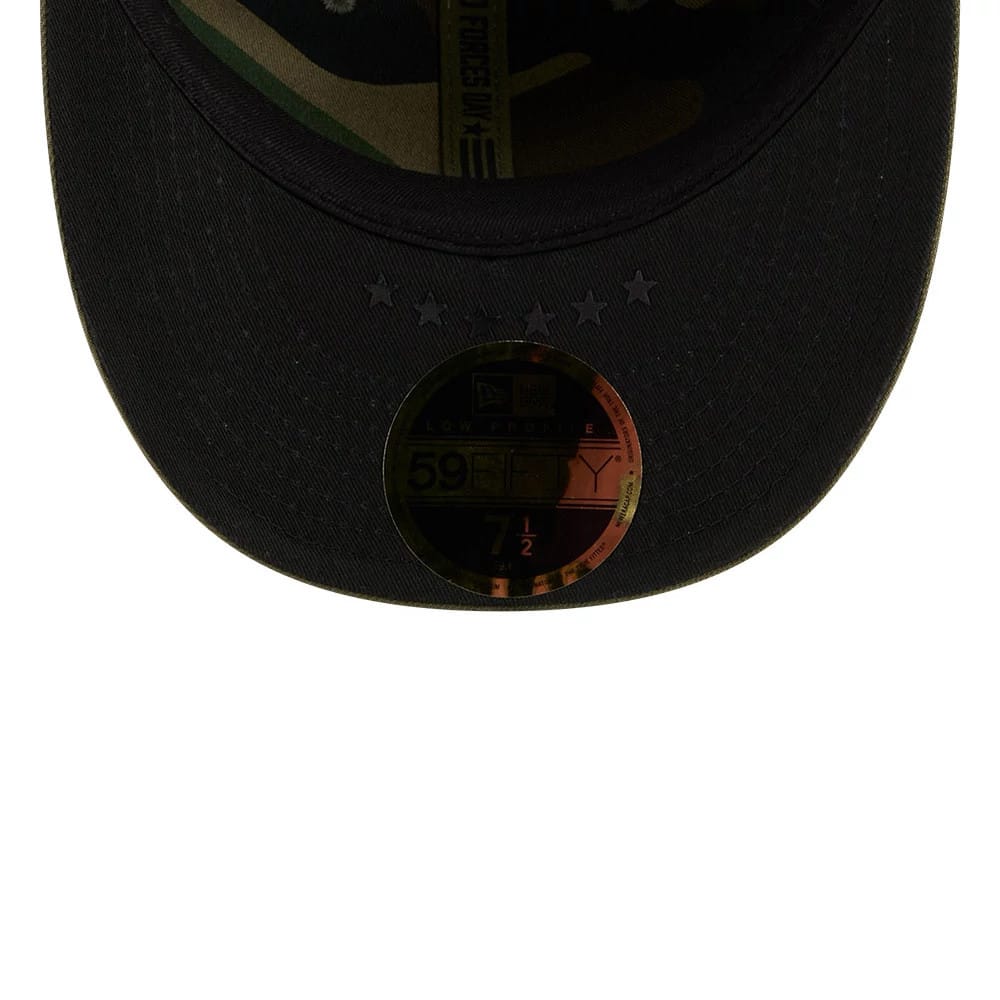 Pictured is this MLB Armed Forces Day 2026 Boston Red Sox Low Profile 59FIFTY Fitted cap in green. 2