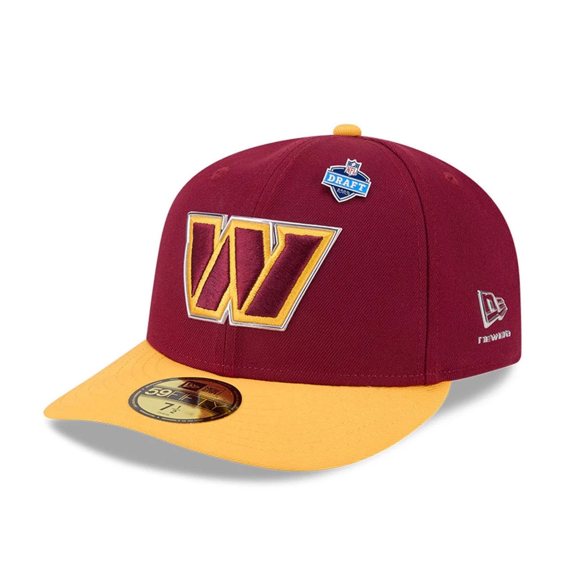 Pictured is this NFL Draft 2026 Washington Commanders 59FIFTY Fitted cap in dark red. 1