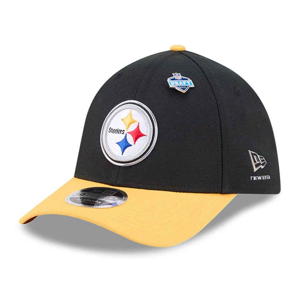 Pictured is this NFL Draft 2026 Pittsburgh Steelers 39THIRTY M-Crown Stretch Fit cap in black. 1