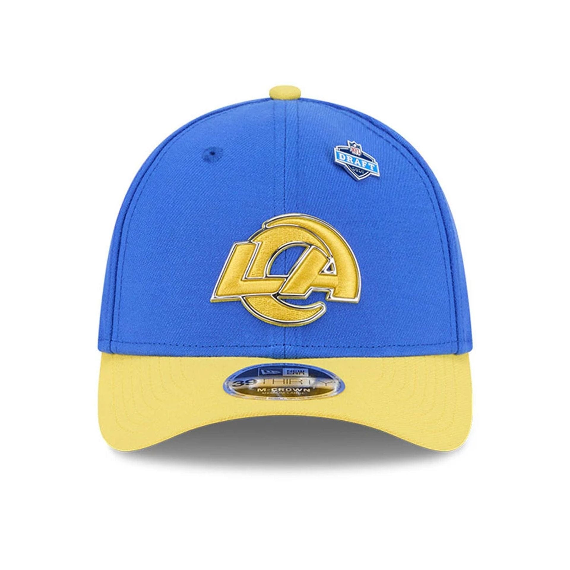 Pictured is this NFL Draft 2026 LA Rams 39THIRTY M-Crown Stretch Fit cap in bright blue. 2