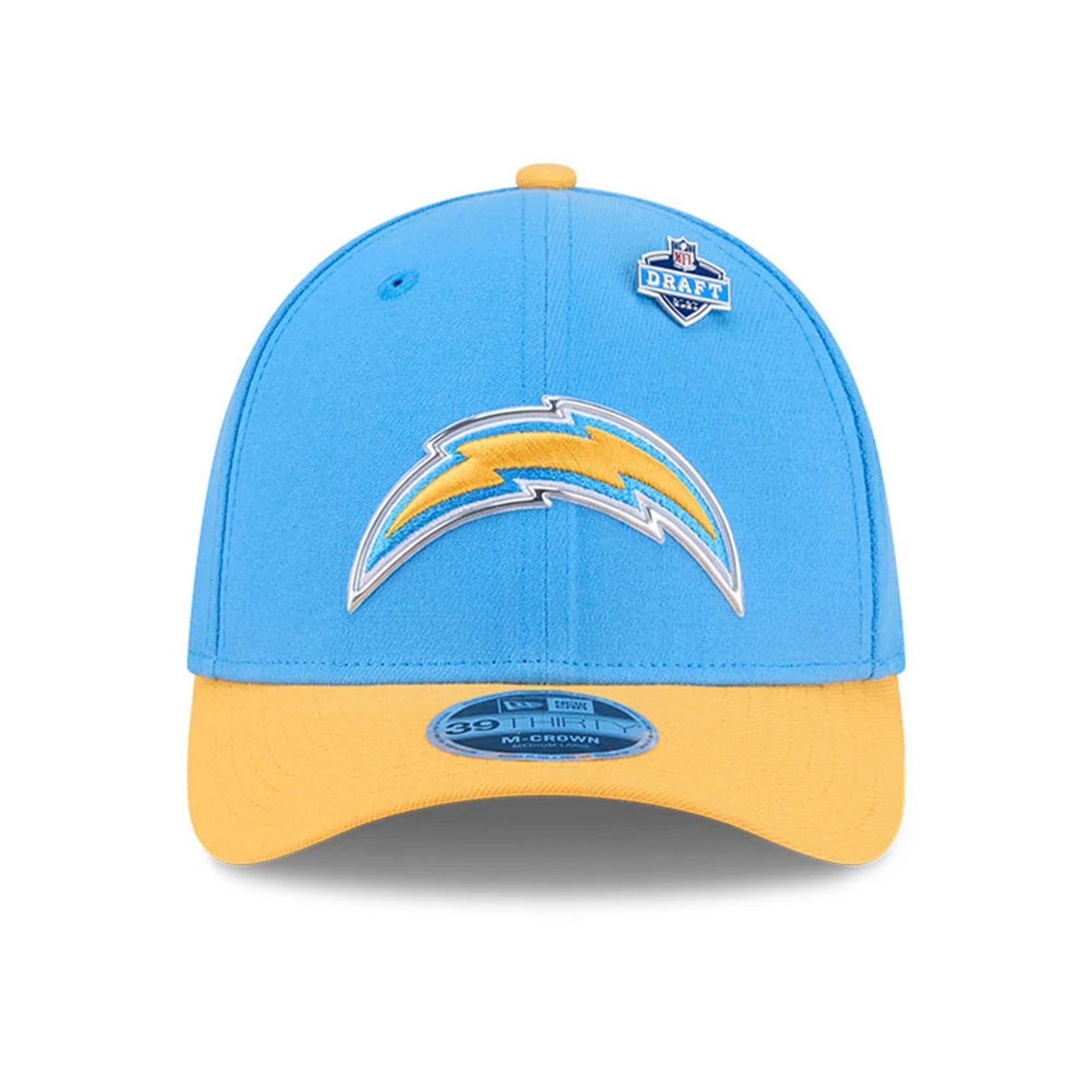 Pictured is this NFL Draft 2026 LA Chargers 39THIRTY M-Crown Stretch Fit cap in blue. 2