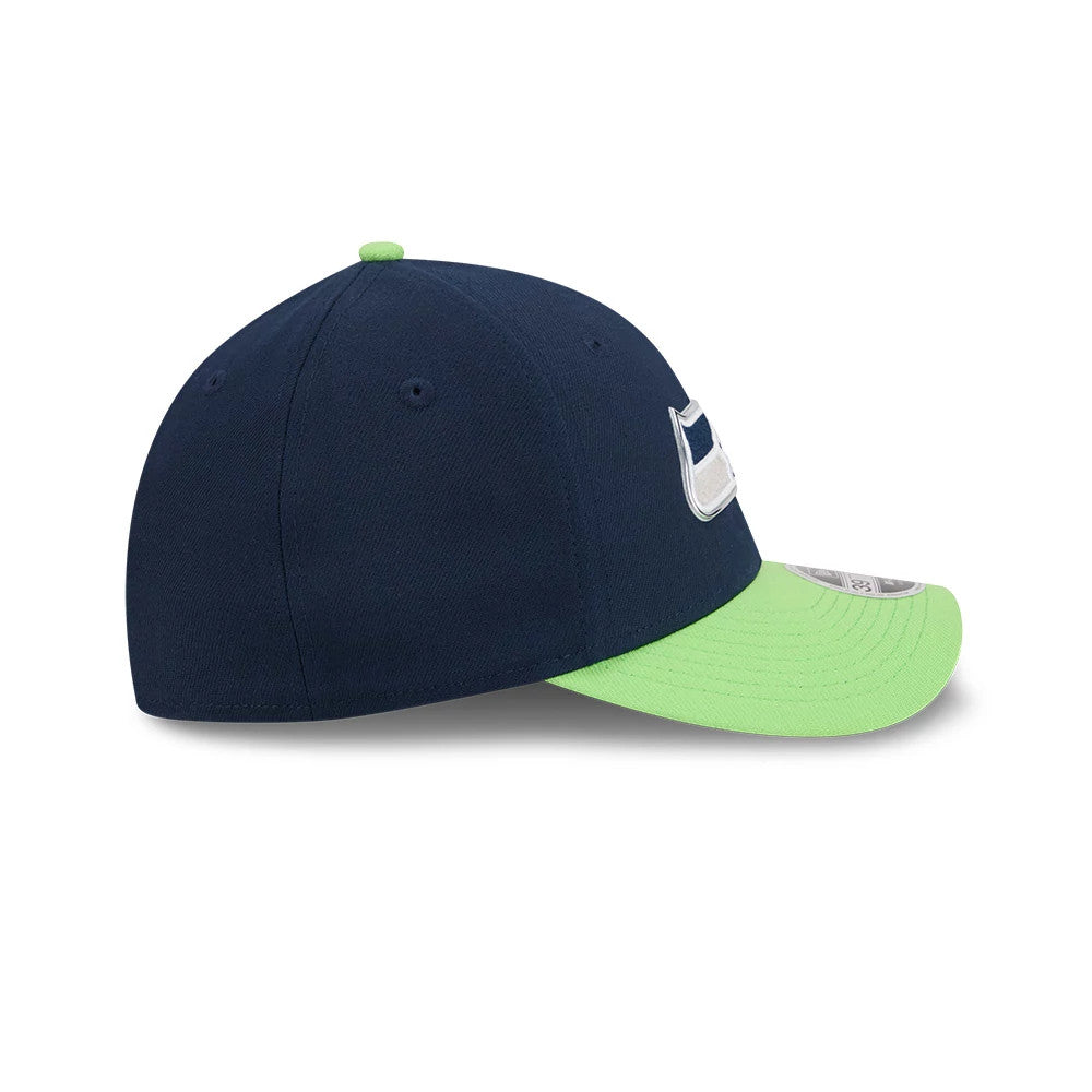 Pictured is this NFL Draft 2026 Seattle Seahawks 39THIRTY M-Crown Stretch Fit cap in dark blue. 7