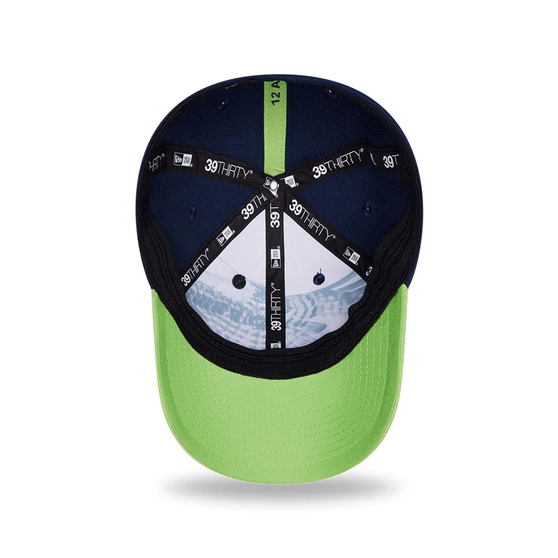 Pictured is this NFL Draft 2026 Seattle Seahawks 39THIRTY M-Crown Stretch Fit cap in dark blue. 2