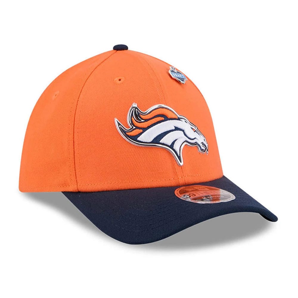 Pictured is this NFL Draft 2026 Denver Broncos 39THIRTY M-Crown Stretch Fit cap in orange. 4