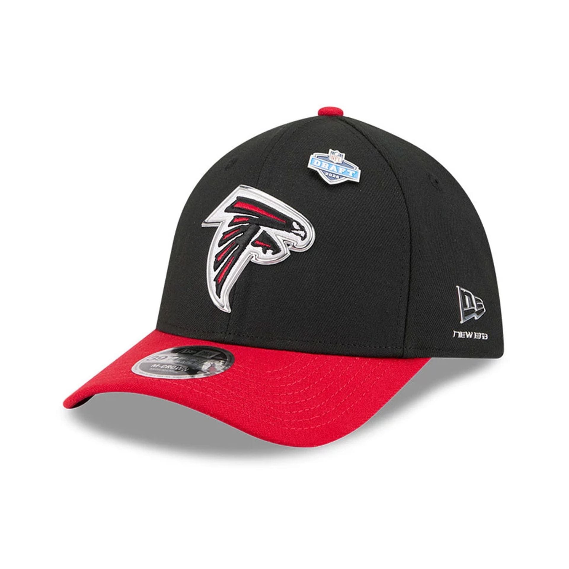 Pictured is this NFL Draft 2026 Atlanta Falcons 39THIRTY M-Crown Stretch Fit cap in black. 1