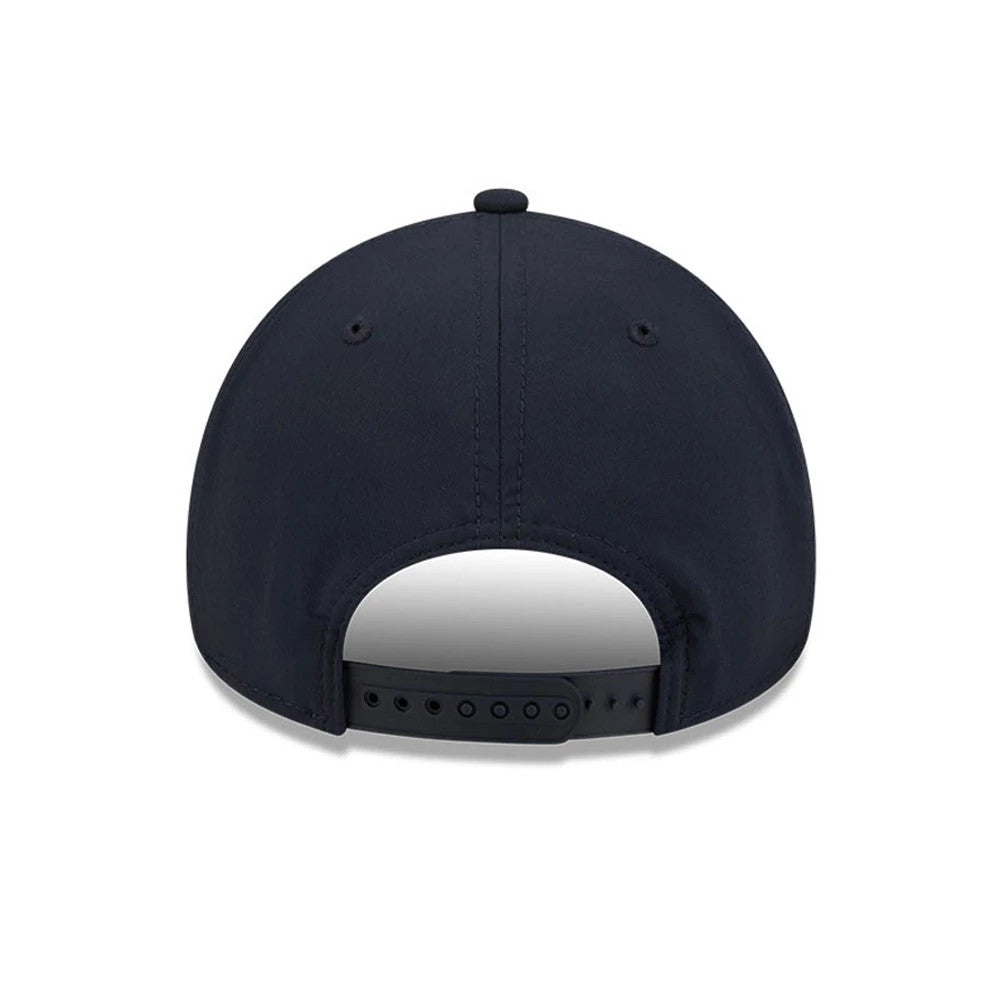 Minnesota Twins MLB Quickstrike Navy New Era 9FORTY Apex Adjustable Cap, rear view showing a navy blue structured crown with matching embroidered eyelets, and an adjustable snap closure for a customised fit at the back.