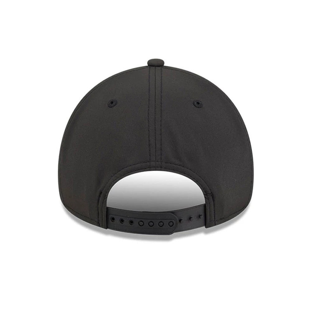 Arizona Diamondbacks MLB Quickstrike Black New Era 9FORTY Apex Adjustable Cap, rear view showing the design of the black structured crown with a black adjustable strap at the back, two embroidered eyelets and a top button.