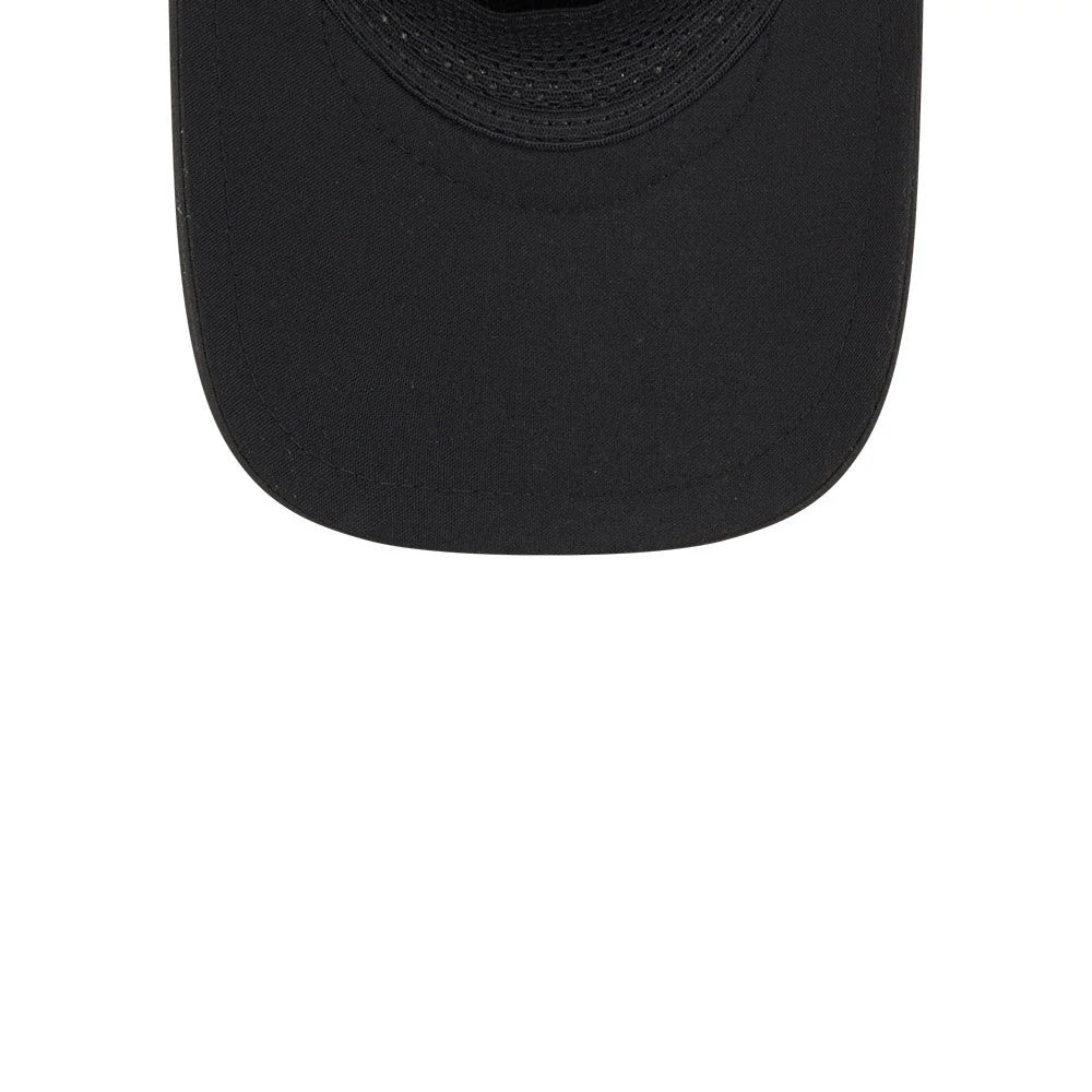 Arizona Diamondbacks MLB Quickstrike Black New Era 9FORTY Apex Adjustable Cap, top view showing the curved black visor with fine stitching, the underside of the crown in black with matching colour taping.
