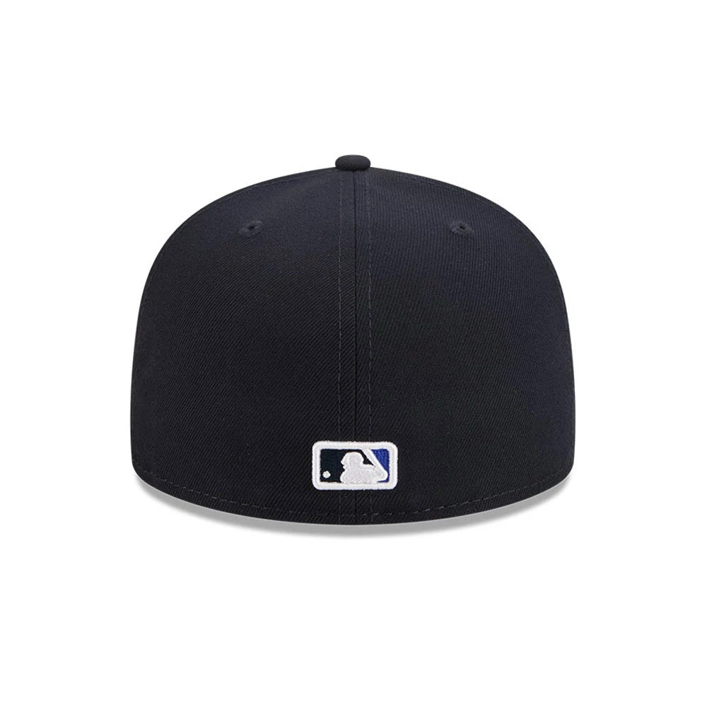 Detroit Tigers MLB City Connect Black New Era 59FIFTY Fitted Cap, rear view showing the white and blue embroidered MLB Batterman logo centred on the back of the black structured crown with matching black eyelets and top button.