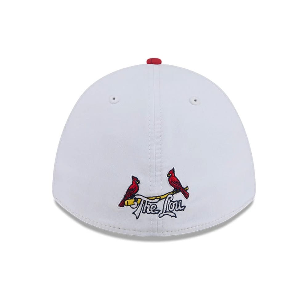 Pictured is this MLB City Connect St. Louis Cardinals 39THIRTY M-Crown A-Frame Stretch Fit cap in red. 7